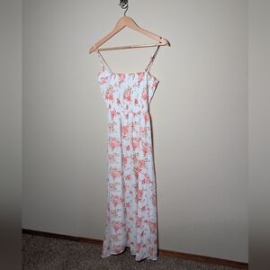 Justify White Floral Lace-Up Maxi Dress Smocked Bodice Size L